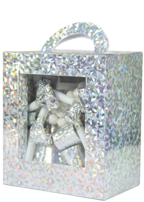 coffret cotillons, boite de cotillons, cotillons nouvel an, Coffret de Cotillons, Argent Hologramme, 10 Personnes