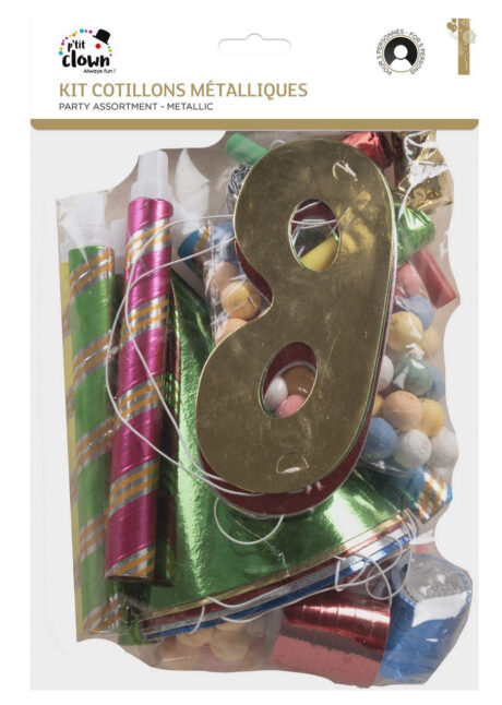 cotillons de fête, cotillons anniversaire, kit cotillons, Kit Cotillons Multicolores Métal, 5 Personnes
