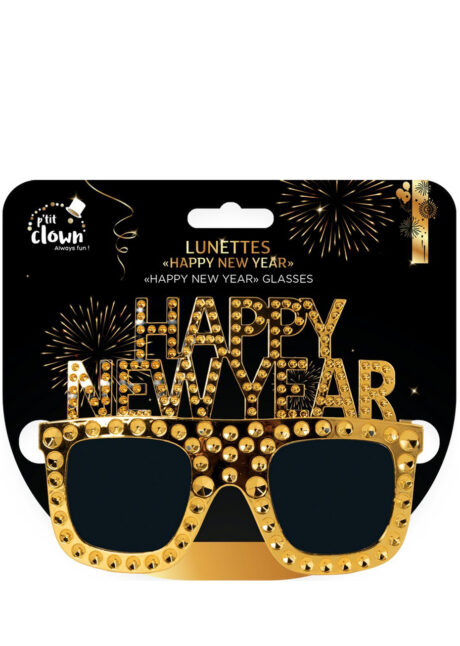 lunettes happy new year, lunettes bonne année, lunettes nouvel an, accessoire nouvel an, Lunettes Happy New Year Dorées
