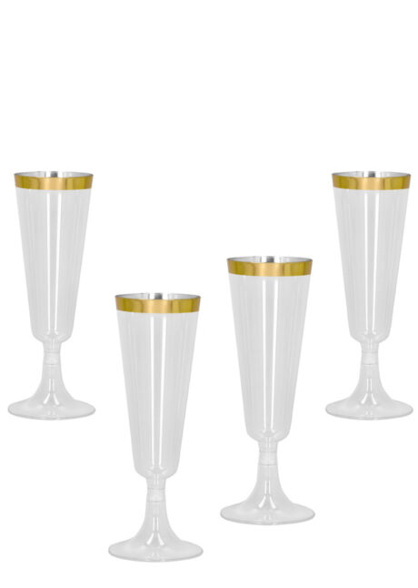 flûtes à champagne jetables, verres à champagne plastique, Verres à Champagne, Flûtes à Bordure Dorée, 140 ml, x 4