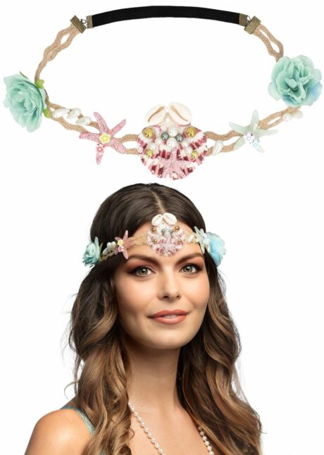 bandeau sirène, serre tete sirène, bandeau coquillages, soirée à thème mer, Bandeau Sirène et Océan, avec Coquillages