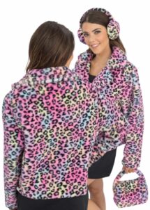 veste léopard rose, veste festival, déguisement années 2000