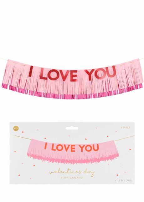 guirlande saint valentines, guirlande I love You, décorations saint valentin, Guirlande I Love You, avec Franges Roses