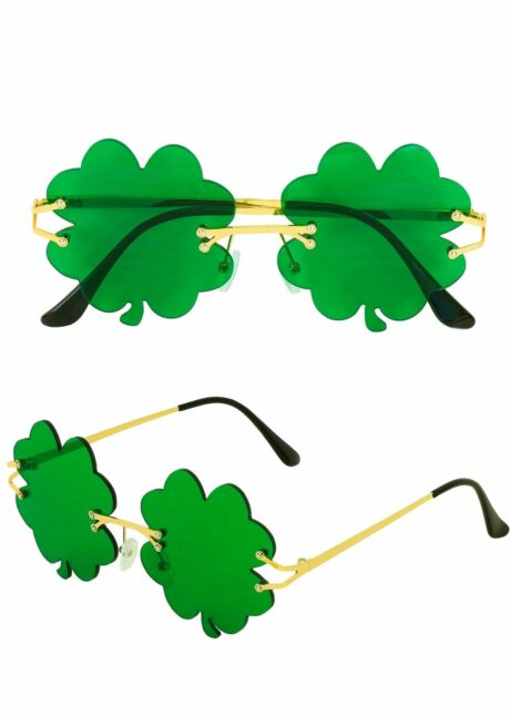 lunettes saint patrick, lunettes trèfles, accessoire saint Patrick, irlandais, Lunettes Saint Patrick, Trèfles Verts et Branches Dorées