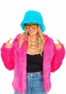 veste fausse fourrure, manteau fourrure rose, veste rose festival, déguisement années 2000