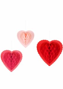 coeurs en papier à suspendre, coeurs alvéolés suspensions, coeurs en papier