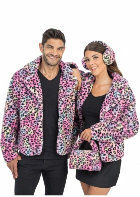 veste léopard rose, veste festival, déguisement années 2000, Déguisement Festival et 2000, Veste Léopard Rose