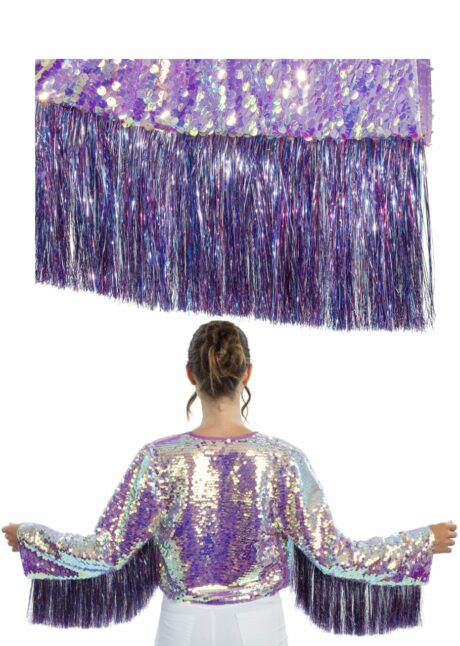 veste à franges festival, veste paillettes violettes, veste sequins festival femme, Déguisement Disco et Festival, Veste à Sequins Holographiques à Frange