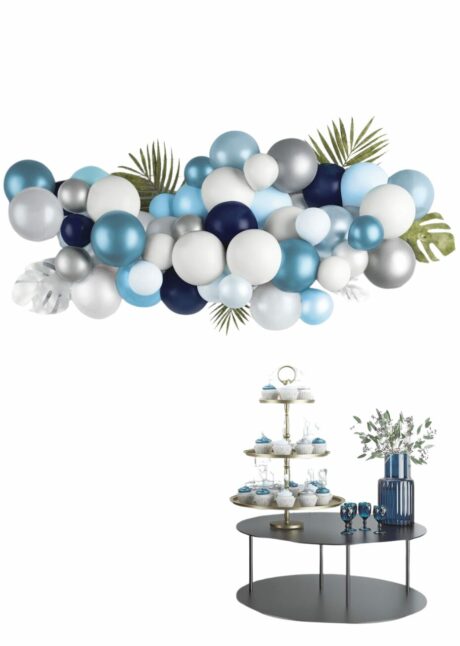 guirlande de ballons bleus et argent, arche ballons bleu et argent, kit ballons, kit arche ballons, Guirlande de Ballons Bleus et Argent