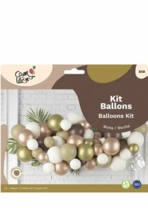arche de ballons moka, guirlande de ballons moka et dorés, kit arche de ballons