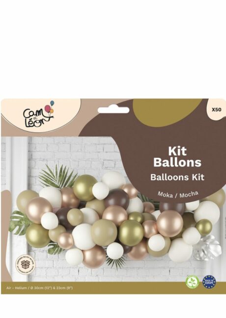 arche de ballons moka, guirlande de ballons moka et dorés, kit arche de ballons, Guirlande de Ballons Moka et Dorés
