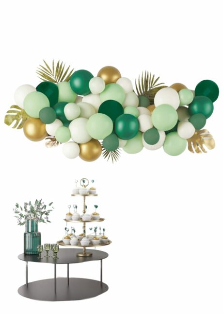arche de ballons verts blancs or, guirlande ballons verts blancs or, kit ballons verts et dorés, Guirlande de Ballons Verts, Blancs et Or