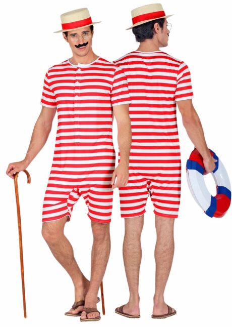 déguisement baigneur rétro, costume de baigneur années 1900, Déguisement Baigneur Rétro Rayé Rouge – Style Années 1900