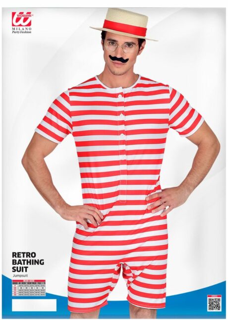 déguisement baigneur rétro, costume de baigneur années 1900, Déguisement Baigneur Rétro Rayé Rouge – Style Années 1900
