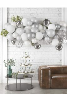 arche ballons argent, guirlande de ballons argent, kit ballons blancs et argent