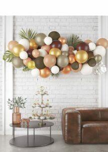arche de ballons moka, guirlande de ballons moka et dorés, kit arche de ballons