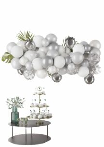arche ballons argent, guirlande de ballons argent, kit ballons blancs et argent
