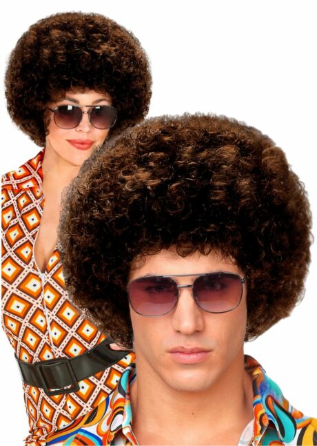 perruque afro châtain, perruque afro années 70, perruque disco afro, Perruque Afro Courte Châtain – Années 70 et Disco