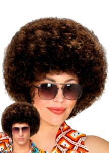 perruque afro châtain, perruque afro années 70, perruque disco afro