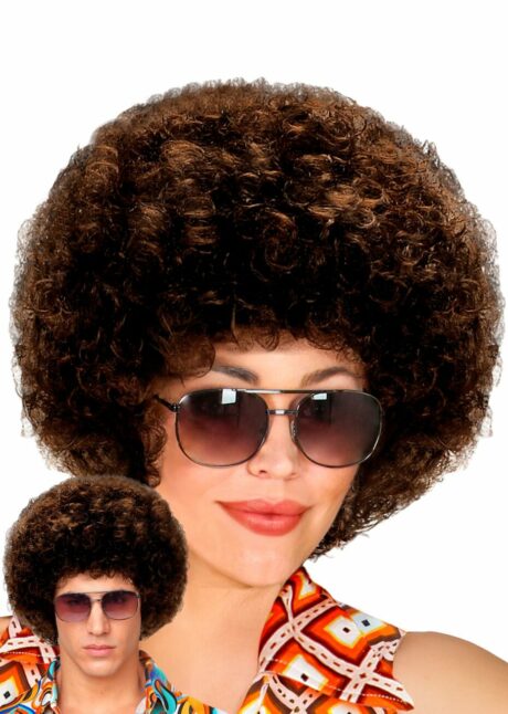 perruque afro châtain, perruque afro années 70, perruque disco afro, Perruque Afro Courte Châtain – Années 70 et Disco