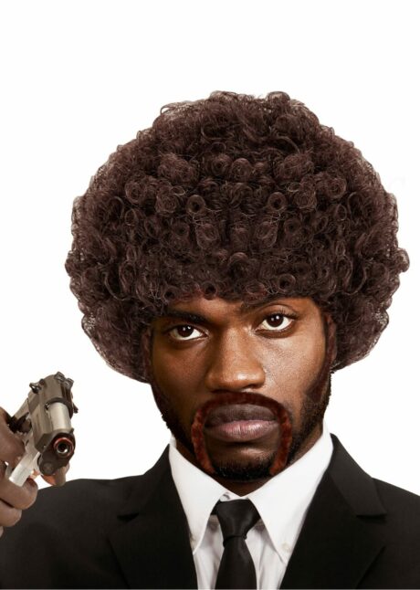 perruque pulp fiction, perruque afro, perruque homme, Perruque Afro Style Pulp Fiction – avec Pattes et Moustache