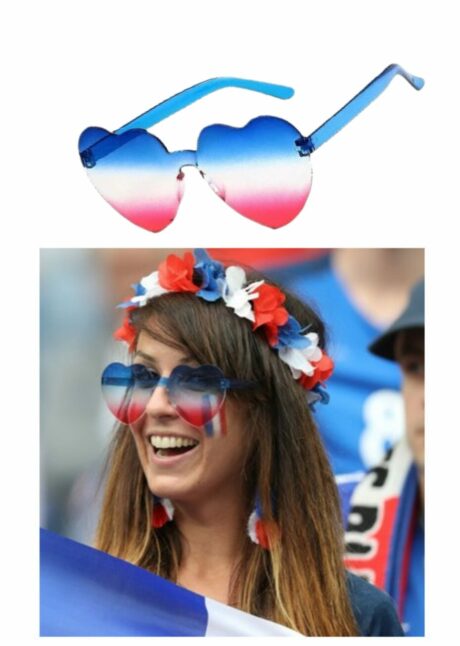 LUNETTES COEURS SUPPORTERS FRANCE, lunettes france, lunettes bleu blanc rouge, Lunettes Coeurs France Bleu Blanc Rouge – Accessoire Supporter