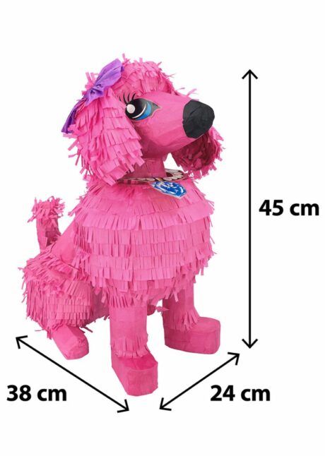 PINATA ANNIVERSAIRE CHIEN ROSE, pinata anniversaire fille, Pinata Caniche Rose – Anniversaire Thème Chien – 45 cm