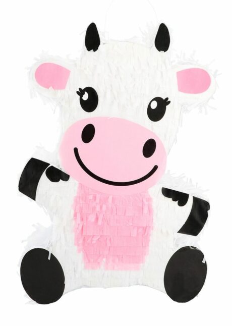 PINATA VACHE ANNIVERSAIRE, pinata anniversaire enfant, Pinata Vache Kawaii Blanche et Rose – Anniversaire – 43 cm