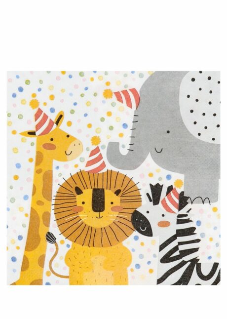 serviettes en papier anniversaire, serviettes papier jungle, Serviettes en Papier Animaux de la Jungle – Anniversaire Enfant – 33×33 cm