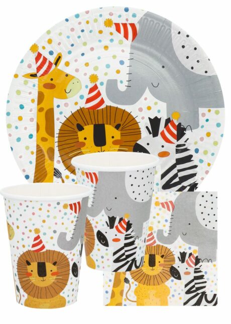 vaisselle jungle, anniversaire jungle, assiettes jungles, gobelets en carton, Serviettes en Papier Animaux de la Jungle – Anniversaire Enfant – 33×33 cm