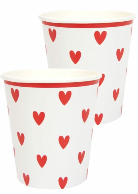 gobelets coeurs rouges, gobelets saint valentin, gobelets coeurs, Gobelets en Carton Cœurs Rouges – Festonnés – 200 ml