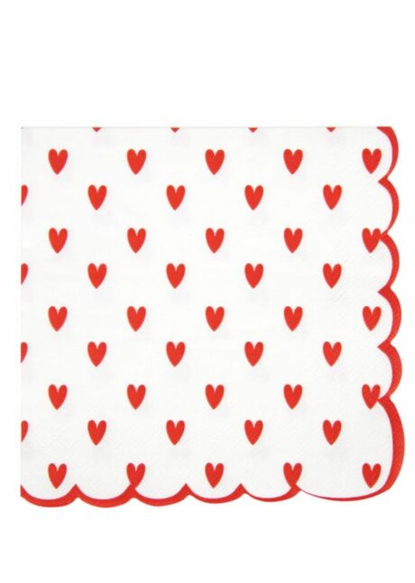 serviettes coeurs rouges, serviettes saint valentin, serviettes coeurs, Serviettes en Papier Cœurs Rouges – Festonnées – 33 cm