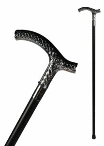 CANNE DEGUISEMENT POMMEAU ARGENT LONG, canne de déguisement en métal, vraie canne de déguisement, Canne de Déguisement Luxe en Métal, Poignée Argent Ciselée