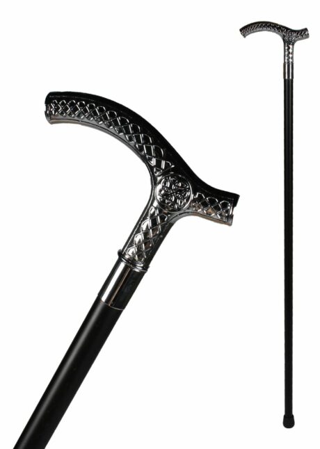 CANNE DEGUISEMENT POMMEAU ARGENT LONG, canne de déguisement en métal, vraie canne de déguisement, Canne de Déguisement Luxe en Métal, Poignée Argent Ciselée