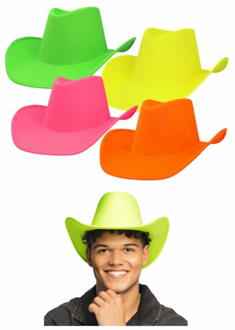 chapeau cowboy fluo, chapeau de cowboy fluo, Chapeau de Cowboy Fluo, Fluorescent sous Lumière Noire