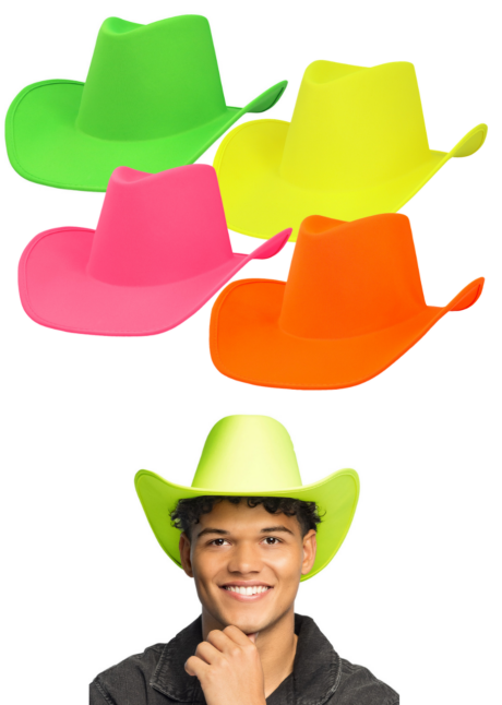 chapeau cowboy fluo, chapeau de cowboy fluo, Chapeau de Cowboy Fluo, Fluorescent sous Lumière Noire