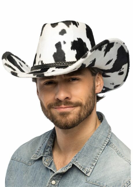 chapeau de cowboy motif vache, chapeau cowboy vachette, Chapeau de Cowboy Motif Vache Noir et Blanc, en Velours