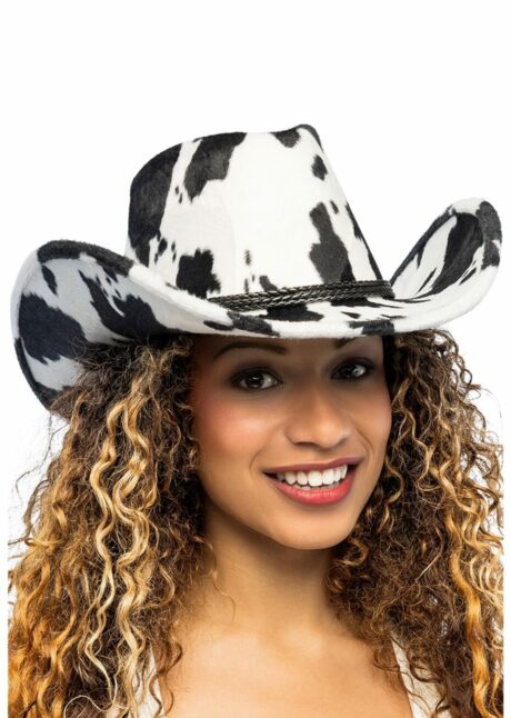chapeau de cowboy motif vache, chapeau cowboy vache noir et blanc, Chapeau de Cowboy Motif Vache Noir et Blanc, en Velours