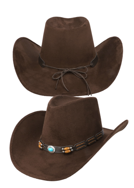 chapeau de cowboy marron suédine, chapeau de cowboy Paris, Chapeau de Cowboy Marron en Suédine, Pierre Turquoise