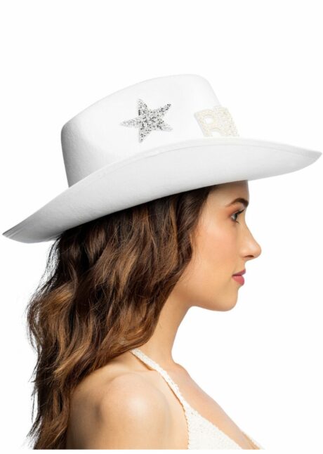 CHAPEAU BRIDE étoiles paillettes, chapeau cowboy EVJF étoiles paillettes, Chapeau de Cowboy Bride Blanc, avec Étoiles Paillettes, EVJF