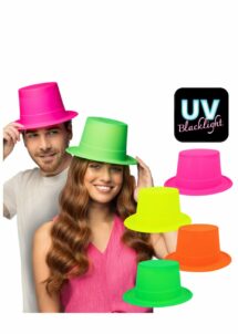 CHAPEAU HAUT DE FORME FLUO, chapeau fluo, Chapeau Haut-de-Forme Fluo, Fluorescent sous Lumière Noire
