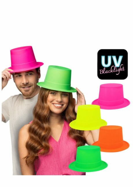 CHAPEAU HAUT DE FORME FLUO, chapeau fluo, Chapeau Haut-de-Forme Fluo, Fluorescent sous Lumière Noire