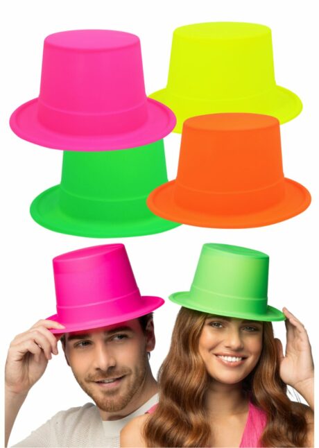 CHAPEAU HAUT DE FORME FLUO, chapeau fluo, Chapeau Haut-de-Forme Fluo, Fluorescent sous Lumière Noire