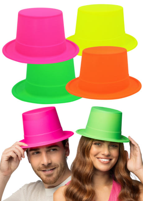 chapeau fluo, chapeau haut de forme fluo, chapeau fluorescent lumière noire, Chapeau Haut-de-Forme Fluo, Fluorescent sous Lumière Noire