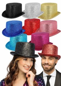 chapeau haut de forme paillettes, chapeau haut de forme brillant