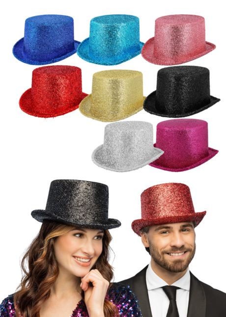 chapeau haut de forme paillettes, chapeau haut de forme brillant, Chapeau Haut-de-Forme à Paillettes, en Maille Brillante