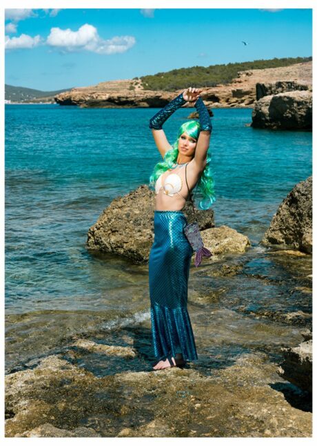 jupe sirène femme, déguisement sirène femme, Jupe Longue de Sirène Bleue, Effet Écailles
