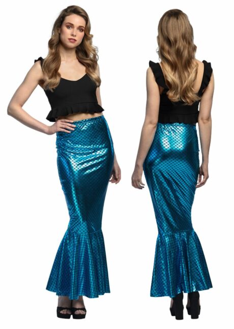 jupe sirène femme, déguisement sirène femme, Jupe Longue de Sirène Bleue, Effet Écailles
