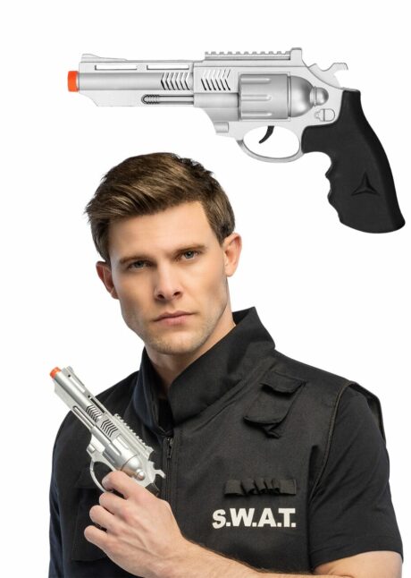 pistolet sonore police, pistolet police factice, revolver police déguisement, Pistolet de Police Sonore, Revolver Argenté, 25 cm