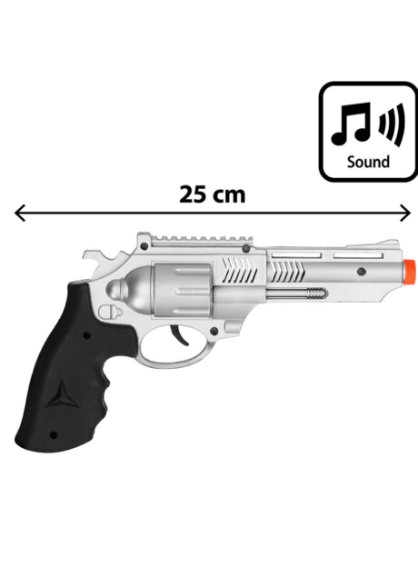 pistolet sonore police, pistolet police factice, revolver police déguisement, Pistolet de Police Sonore, Revolver Argenté, 25 cm